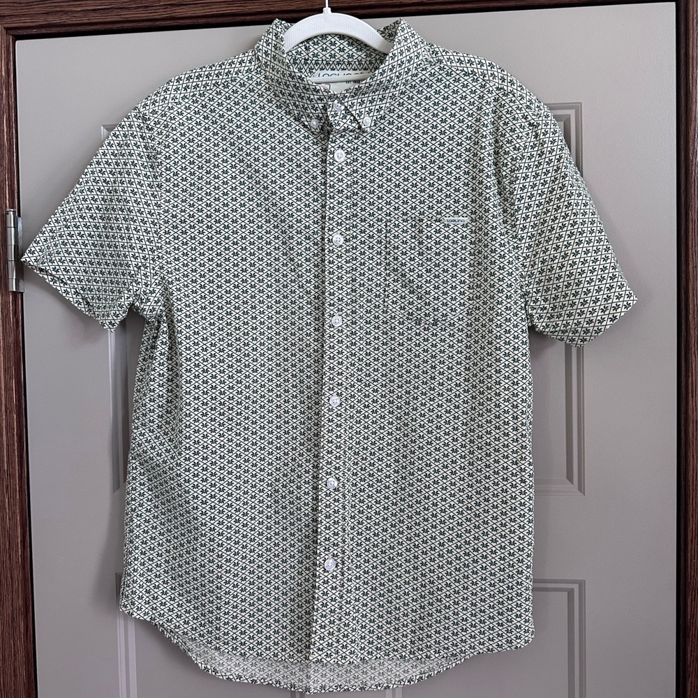 Laguna Casual Green and Cream Button Down Shirt NWOT size L